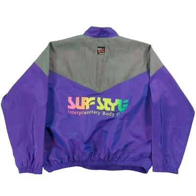 Vintage Surf Style Pullover Windbreaker Jacket OS Iridescent Colorblocked Purple - Image 1 of 4