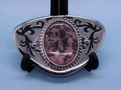 Hebilla de cinturón Country Western vintage plateada con piedra de rodocrosita Foto 1 de 4