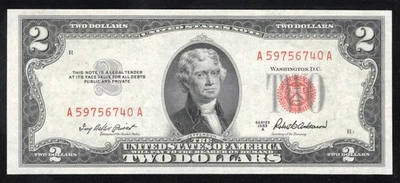 Billete de dos dólares 1953-A moneda de curso legal sello rojo Fr 1510 0043 Foto 1 de 2