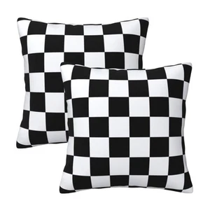 Checkered Pillow Cover 18x18 in Couch Black and White Plaid Pillow Case Set of 2 - Picture 1 of 8
