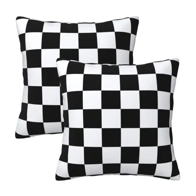 Juego de 2 fundas de almohada a cuadros a cuadros de 18x18 pulgadas para sofá blanco y negro Foto 1 de 4