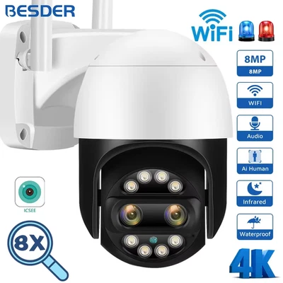 8MP PTZ WiFi Camera Dual Lens Night Vision Human Detection 8X Digital Zoom CCTV  - Image 1 of 4