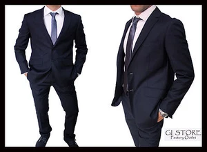 ABITO UOMO SARTORIALE BLU NAVY VESTITO COMPLETO FRESCO LANA taglia DA 44 A 60 - Photo 1/6