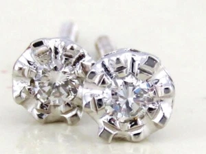 Small Natural Diamond Stud Earrings 14k White Gold Screw Backs Genuine Real - Picture 1 of 10