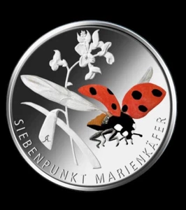 Moneta UNC Germania 2023 € 5 euro base metallo paese delle meraviglie degli insetti coccinella 7 punti - Foto 1 di 2