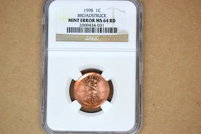 1998 Lincoln Cent- Broadstruck - NGC MS-64 RED.  Double profile of Lincoln. - Image 1 of 4