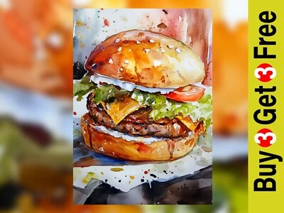 Gourmet Burger Delight  5"x7" Print on Matte Paper | Mouthwatering Food Artwork — 第 1/4 张图片