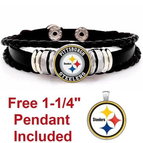 Spec. Pittsburgh Steelers Mens Womens Black Leather Bracelet w Gift Pg D14 Cover