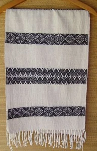 Black White Rebozo Shawl Tablerunner with Geometric Pattern from Chiapas Mexico - Picture 1 of 4