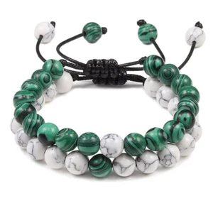 Armbänder Naturstein YingYang Lava Perle Yoga Malachit weiß 2 Stück - Bild 1 von 6