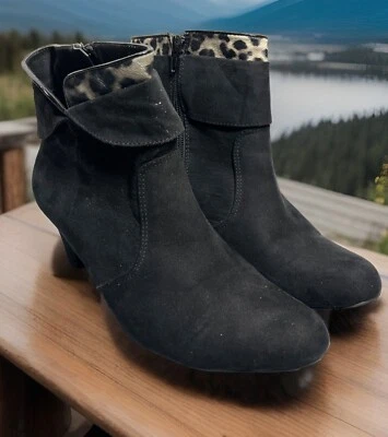 Botines Avon Cushion Walk negros imitación gamuza con ribete estampado de leopardo talla 9 Foto 1 de 4