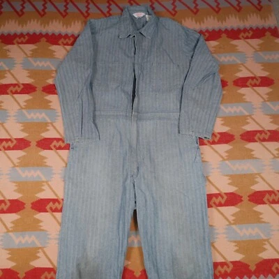 Vintage Walls Master Made Work Coveralls 44 Regular Blue Herringbone Railroad - Image 1 of 4