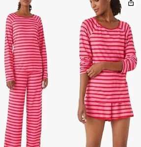 Kate Spade 3 Piece Pink Striped Pyjama Boxed Set With Eye Mask Size XL UK18 - Picture 1 of 7