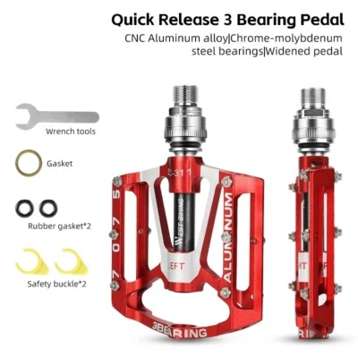 WEST BIKING Quick Release Bicycle Pedals 3 Sealed Bearing Bike Pedals a Pair - Image 1 of 4