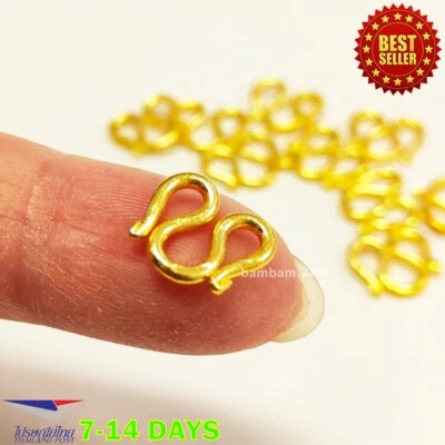 10 Pcs M Hook Clasp 2 Baht Gold Plated 10MM Jewelry Making 22K 23K 24K Necklace - Image 1 of 4