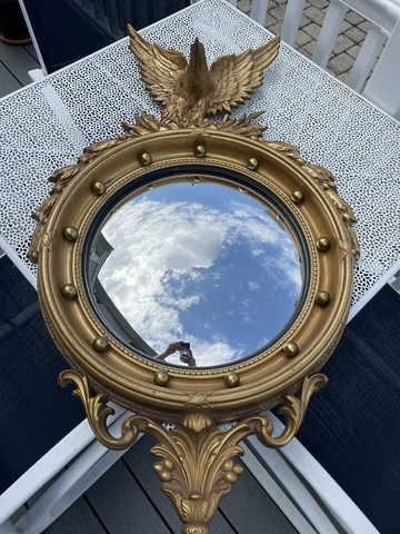 Vintage Turner Large Ornate Federal Admiral Eagle Convex Mirror 47 inches Cover