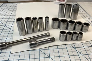 HUSKY 19pc 3/8 Drive Socket Lot - Sockets And Extensions - USA Made - Picture 1 of 10