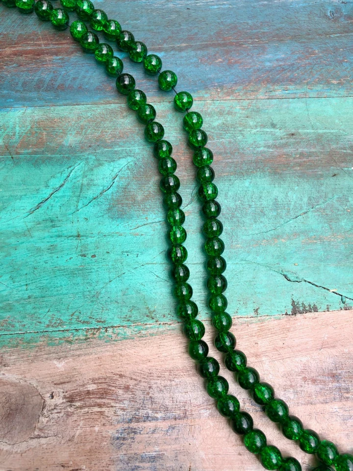 35 Stück Crackle Glas Perle Dunkel Grün 8mm am Strang (43) - Bild 1 von 1