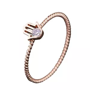 Hamsa Hand Boho Cubic Zirconia Thin Rose Gold Ring, Size 5.25 - Picture 1 of 4