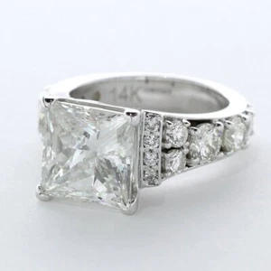 6.7CT LAB-CREATED DIAMOND E/VVS1 PRINCESS CUT 14K GOLD PRONG VINTAGE ACCENT RING - Picture 1 of 4