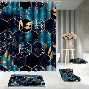 4pcs Honeycomb Marble Shower Curtains Set Waterproof Non-slip Bathroom Mat Rugs - Picture 1 of 43