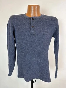 Wallace Barnes Henley Men M Tight Stretch Waffle-Knit Navy Outdoor Preppy Cotton - Picture 1 of 15