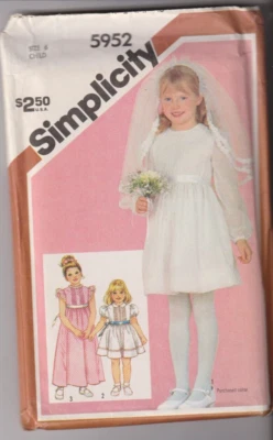 5952 SIMPLICITY - Communion DRESS in 2 Lngth & VEIL - Girls Sz 6 - Image 1 of 2