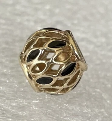 Authentic Pandora 14K Gold Royal Victorian Openworks Black Enamel 750814EN16 - Image 1 of 4