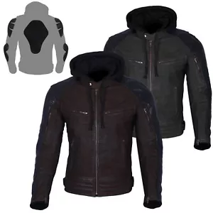 Australian Bikers Gear Motorbike Nubuck waxed Leather Jacket Removable Hoodie - Picture 1 of 21