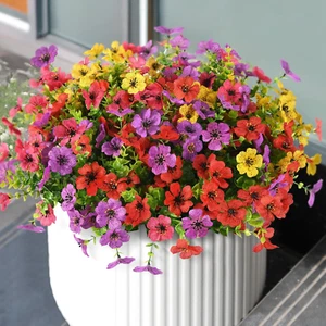Artificial Flowers Faux Plants Outdoor Fake Flowers Spring Decor,12 Bundles Outd - Picture 1 of 12