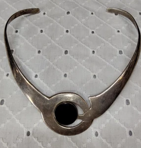Taxco Mexico Sterling Silber 925 schwarzer Onyx TM-115 Halsreif Halskette 62 Gramm TR - Bild 1 von 13