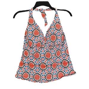 Costume da bagno donna Lands End Tankini taglia 14 geometrico blu arancione stelle mandala - Foto 1 di 8