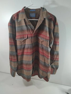 Pendleton Premium Western Shirt Lg  100% Virgin Wool Button Up Brown Red Blue  - Image 1 of 4