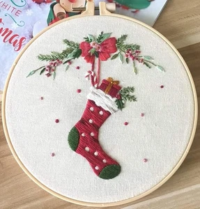 Christmas Stocking  Embroidery Kit Stamped Fabric, Floss & Needle New - Picture 1 of 4