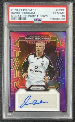 DAVID BECKHAM PSA 10 2023 PANINI PRIZM PREMIER LEAGUE #S-DBE AUTOMÁTICO PÚRPURA 23/25 Foto 1 de 3