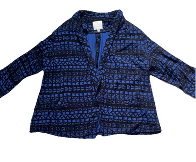 Sejour Womens Geometric Blazer Jacket Pockets Clip Front Career Business Size 1X - Image 1 of 4