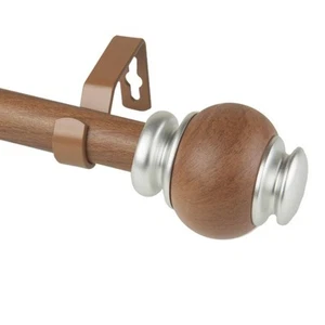 1 inch Adjustable Single Faux Wood Curtain Rod 160-240 inch in Chestnut with - Picture 1 of 2