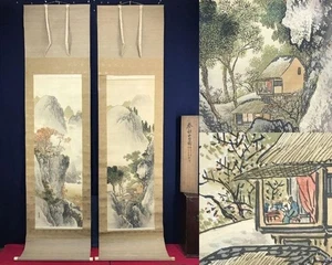 Yamada Keichu Spring & Autumn Scrolls – Pair of Silk Ink Paintings w/ Box - Picture 1 of 10