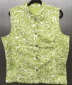 Chicos Weste Gr. 3/XL grün Baumwolle Wende Tasche Blumen Geo künstlerisch Reise Top - Bild 1 von 10