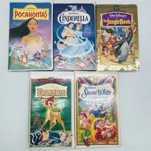 Lot Of 5 VINTAGE DISNEY VHS TAPES - BAMBI SNOW WHITE POCAHONTAS CINDERELLA JUNGL - Picture 1 of 11