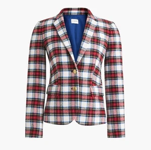 J.Crew Damen-Schuljungenblazer Schottenmuster Größe 14 kariert rot weiß BV125 neu mit Etikett - Bild 1 von 9