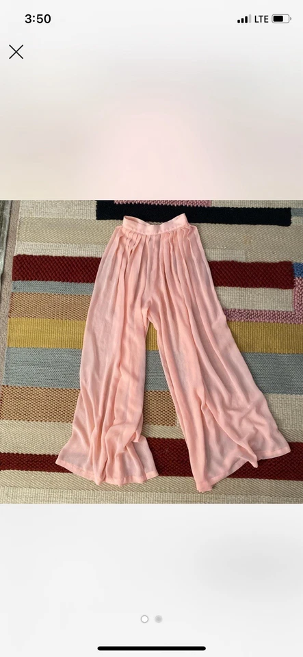 Calças de chiffon plissadas cintura alta transparente vestuário americano - Imagem 1 de 4