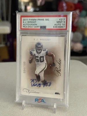 2011 Panini Prime Signatures K.J. Wright RC AUTO, PSA 9 / 10 AUTO - Image 1 of 2
