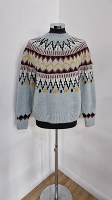 Superdry fair isle jumper size 12 blue yellow chunky furry Christmas nordic - Image 1 of 4