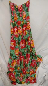 ABEL THE LABEL Kleid Damen klein grün Blumen gesmokt trägerlos Maxi Stufen - Bild 1 von 7
