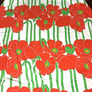 Vintage Burlington Spannbettlaken Marimekko rot Mohnblumen Blumen Mod bügelfrei - Bild 1 von 8
