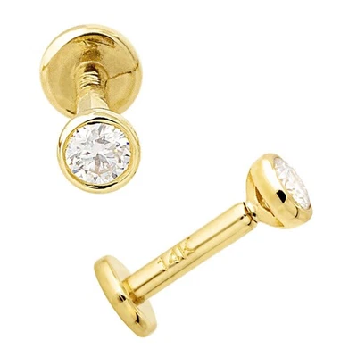 Joyería Avalanche Unisex Bisel Oro 14K Juego 2.5mm Moissanite Labret Tachuelas, Monro Foto 1 de 4