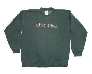 Vintage Gildan Merry Christmas Sweatshirt grün Rundhals Unisex Erwachsene Large 90er - Bild 1 von 5