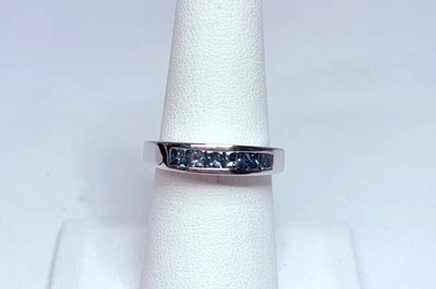 Anillo Vintage Oro Blanco 14k 0.55ct Diamantes Azules Corte Princesa Talla 7.25 Foto 1 de 4