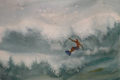 Obra de Arte Original Pintura Moderna Paisaje SERFING DEPORTE MAR Arte Paisaje Marino Regalo A4 Foto 1 de 4